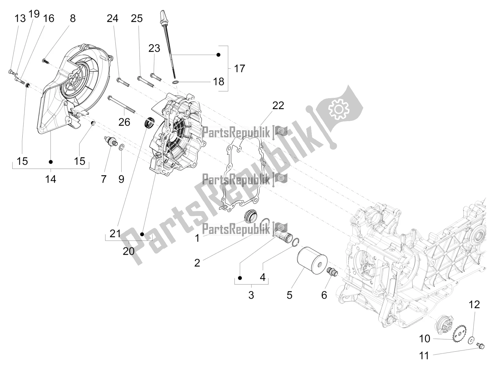 Toutes les pièces pour le Couvercle Magnéto Volant - Filtre à Huile du Piaggio Liberty 125 Iget 4T 3V IE ABS Apac 2016