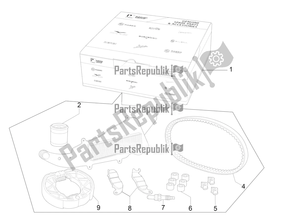 All parts for the Complete Wear And Maintenance Kit of the Piaggio Liberty 125 Iget 4T 3V IE ABS Apac 2017