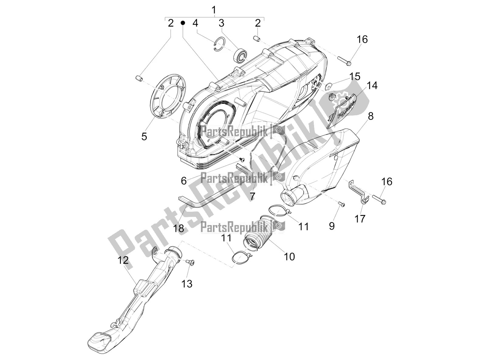 All parts for the Crankcase Cover - Crankcase Cooling of the Piaggio Liberty 125 Iget 4T 3V IE ABS Apac 2017