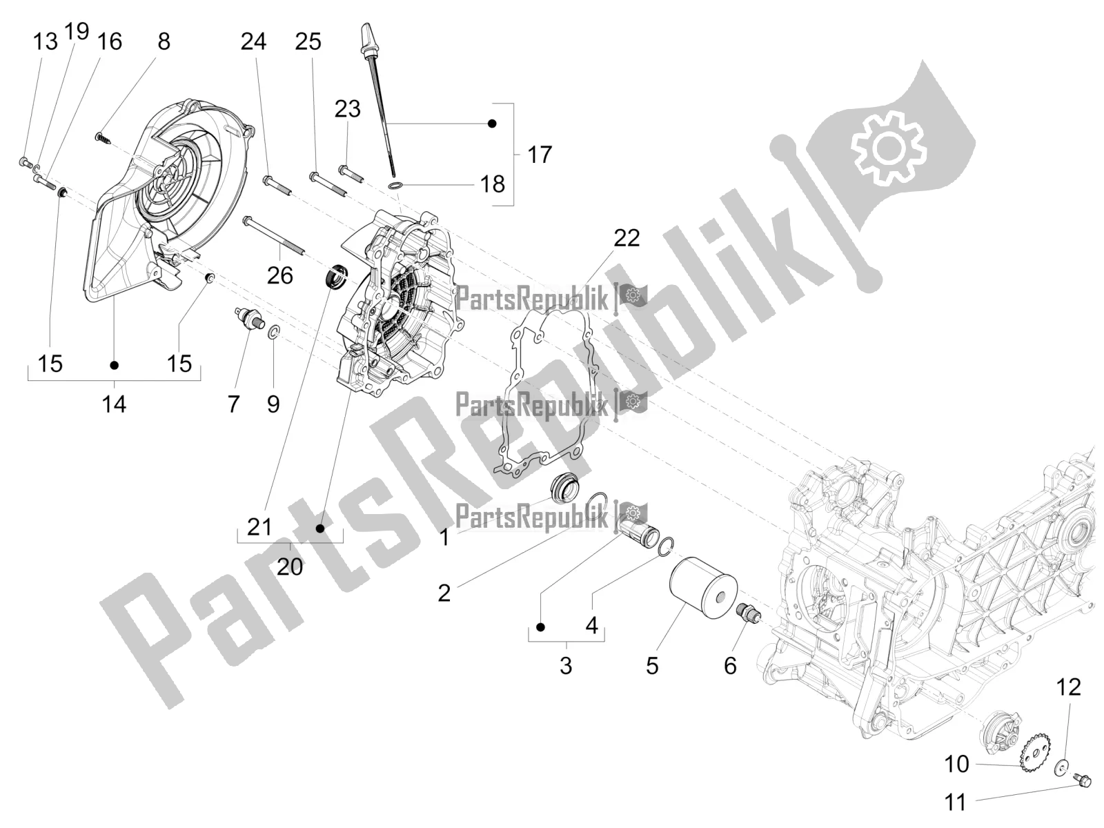 Toutes les pièces pour le Couvercle Magnéto Volant - Filtre à Huile du Piaggio Liberty 125 Iget 4T 3V IE ABS Apac 2017