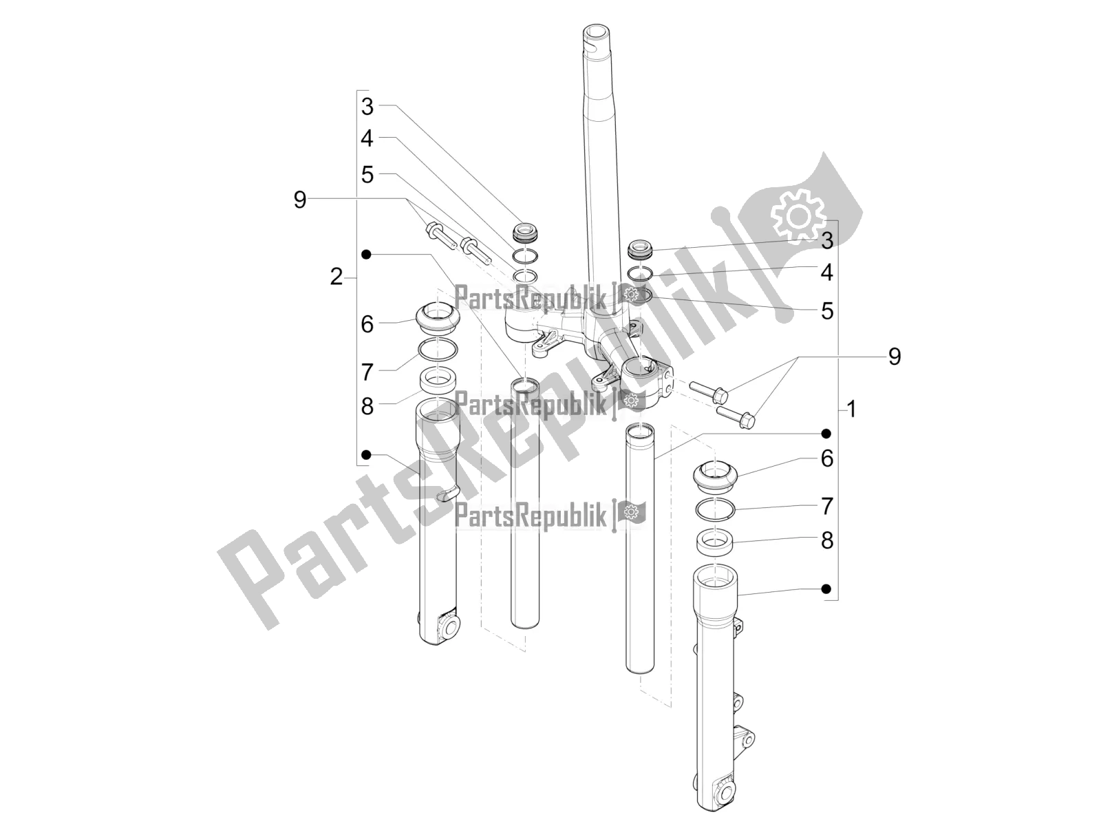 Toutes les pièces pour le Composants De La Fourche (wuxi Top) du Piaggio Liberty 125 Iget 4T 3V IE ABS Apac 2017