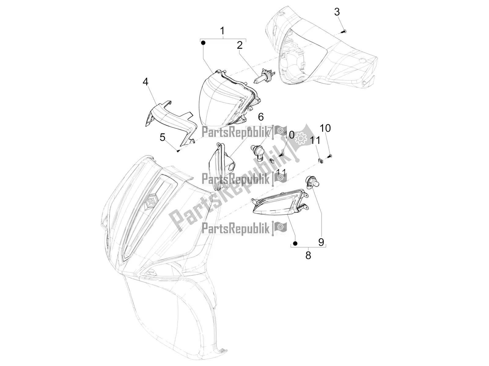 Toutes les pièces pour le Phares Avant - Clignotants du Piaggio Liberty 125 Iget 4T 3V IE ABS Apac 2017