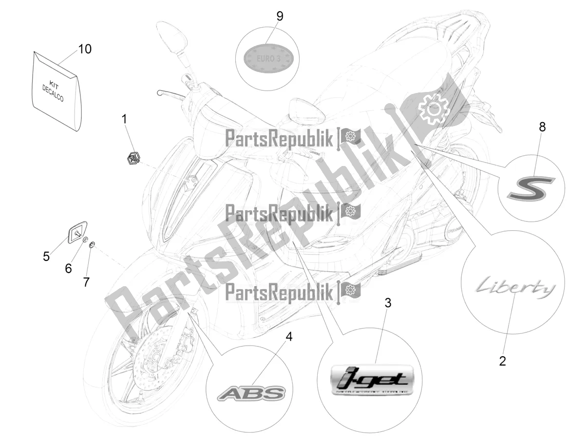 Toutes les pièces pour le Plaques - Emblèmes du Piaggio Liberty 125 Iget 4T 3V IE ABS Apac 2017