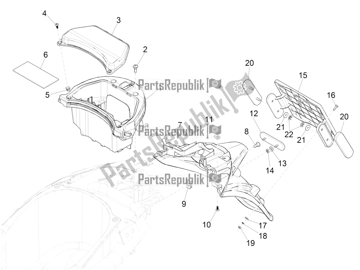 Toutes les pièces pour le Capot Arrière - Protection Contre Les éclaboussures du Piaggio Liberty 125 Iget 4T 3V IE ABS Apac 2017