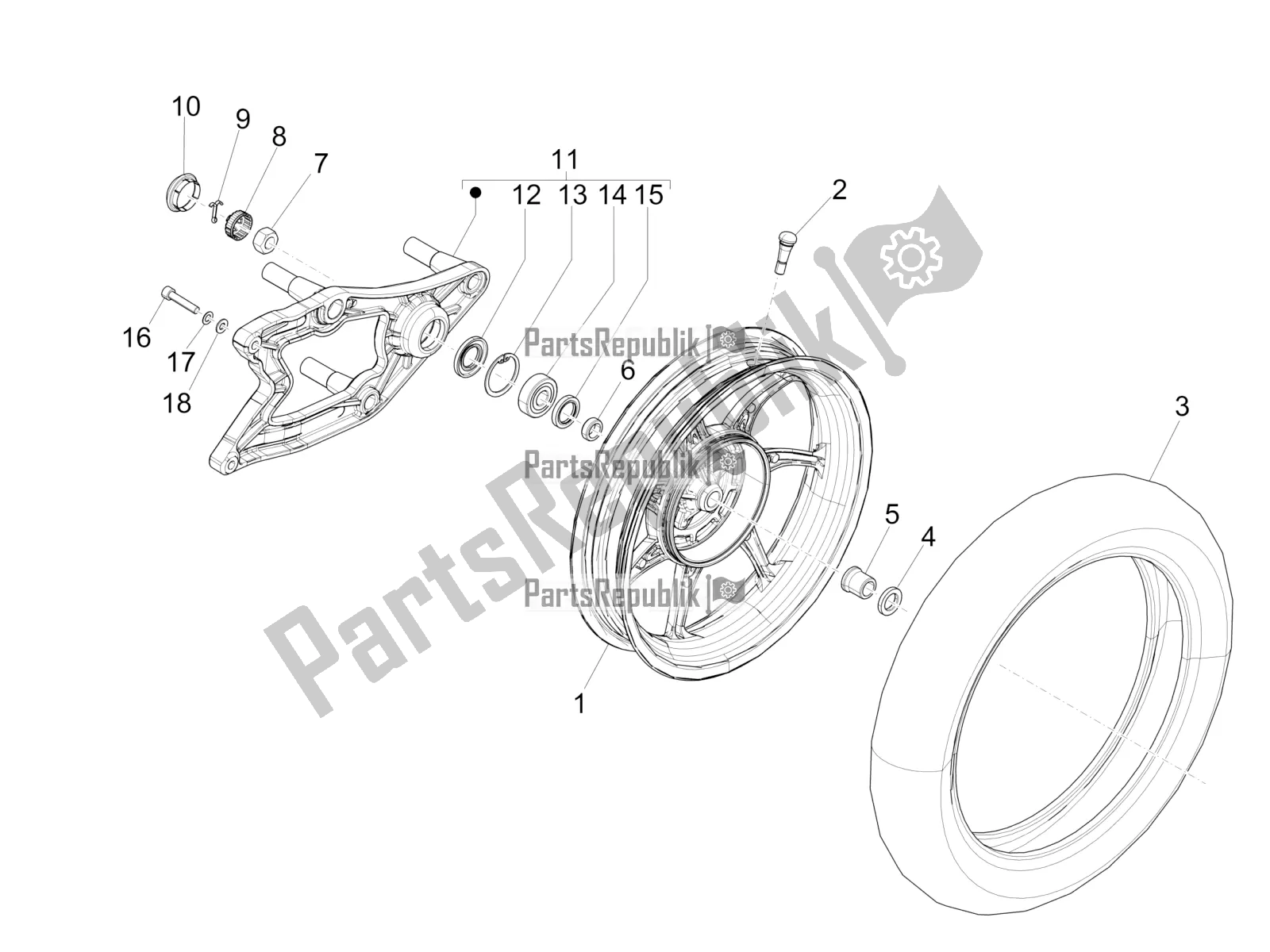 Toutes les pièces pour le Roue Arrière du Piaggio Liberty 125 Iget 4T 3V IE ABS Apac 2017