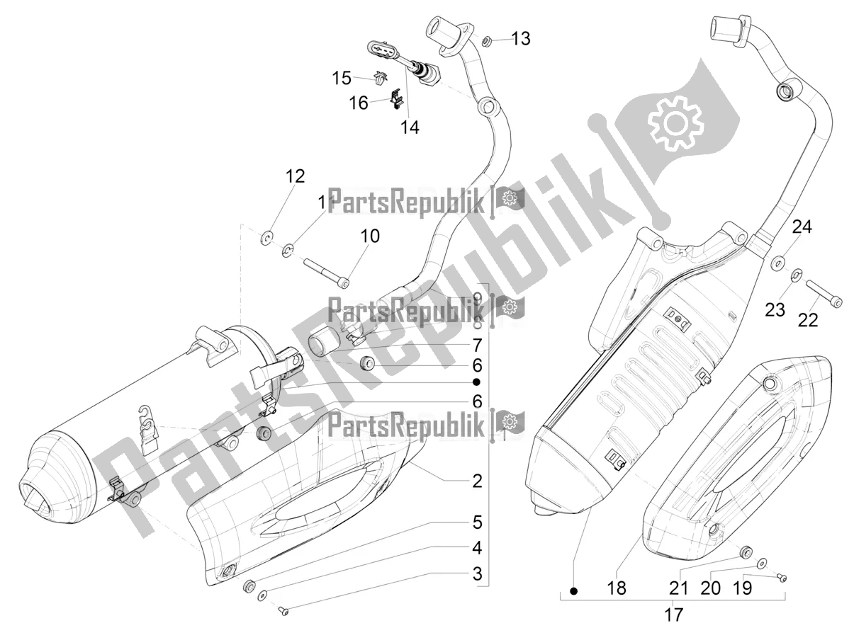 Toutes les pièces pour le Silencieux du Piaggio Liberty 125 Iget 4T 3V IE ABS Apac 2017