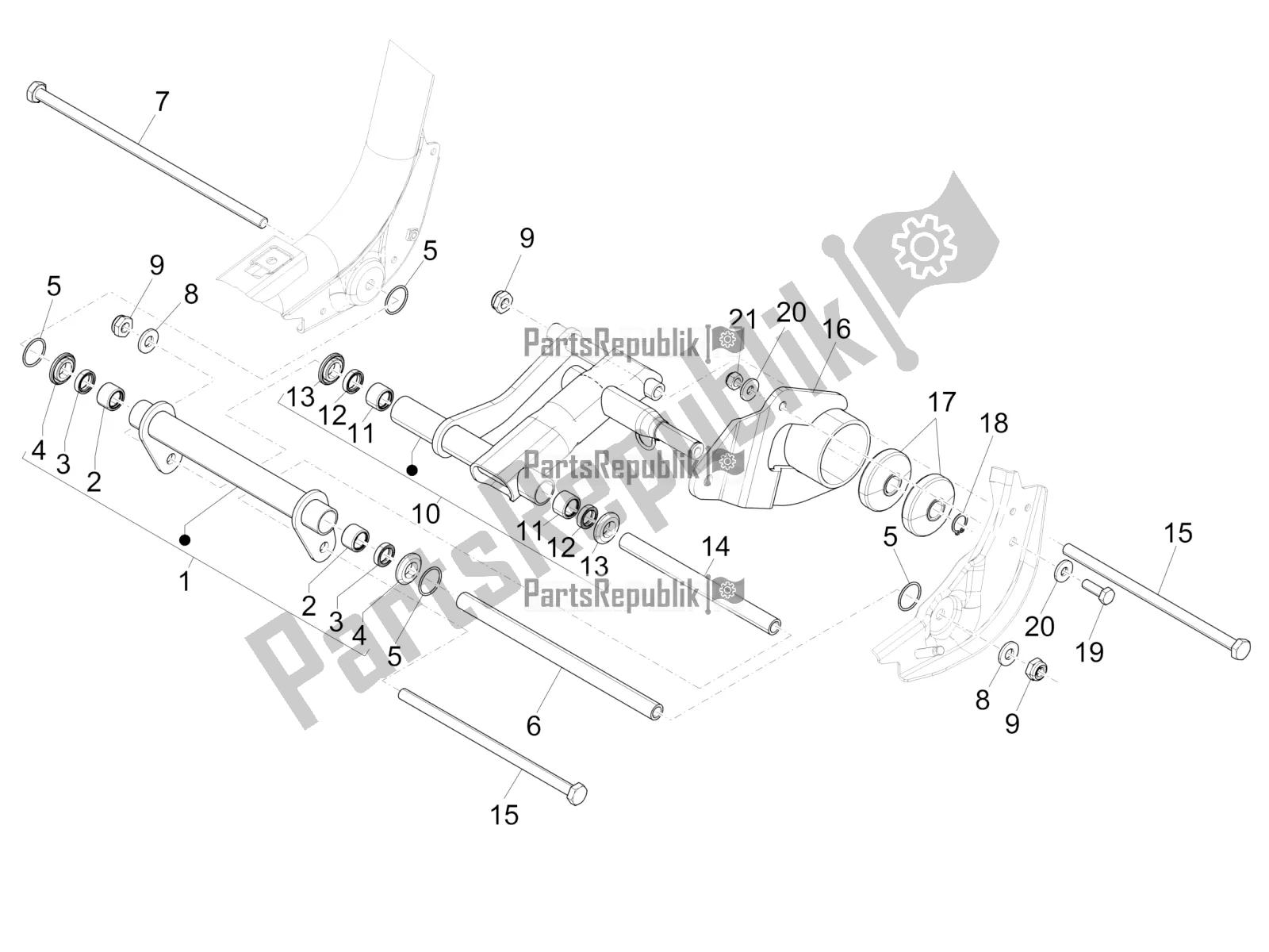 Toutes les pièces pour le Bras Oscillant du Piaggio Liberty 125 Iget 4T 3V IE ABS Apac 2017