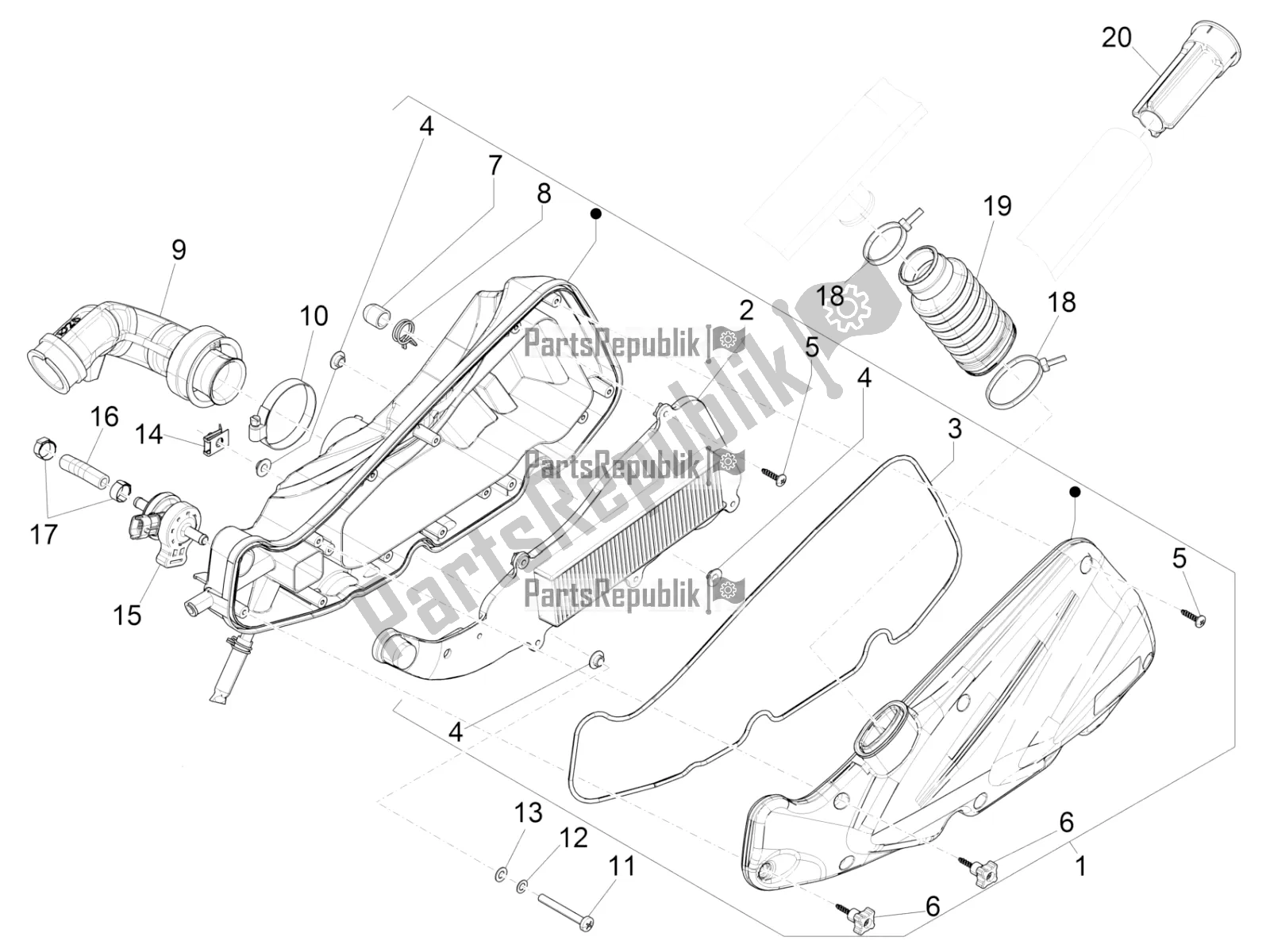 Wszystkie części do Filtr Powietrza Piaggio Liberty 125 Iget 4T 3V IE ABS Apac 2018