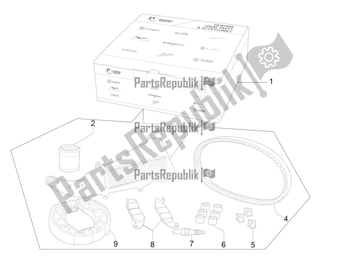 Toutes les pièces pour le Complete Wear And Maintenance Kit du Piaggio Liberty 125 Iget 4T 3V IE ABS Apac 2018