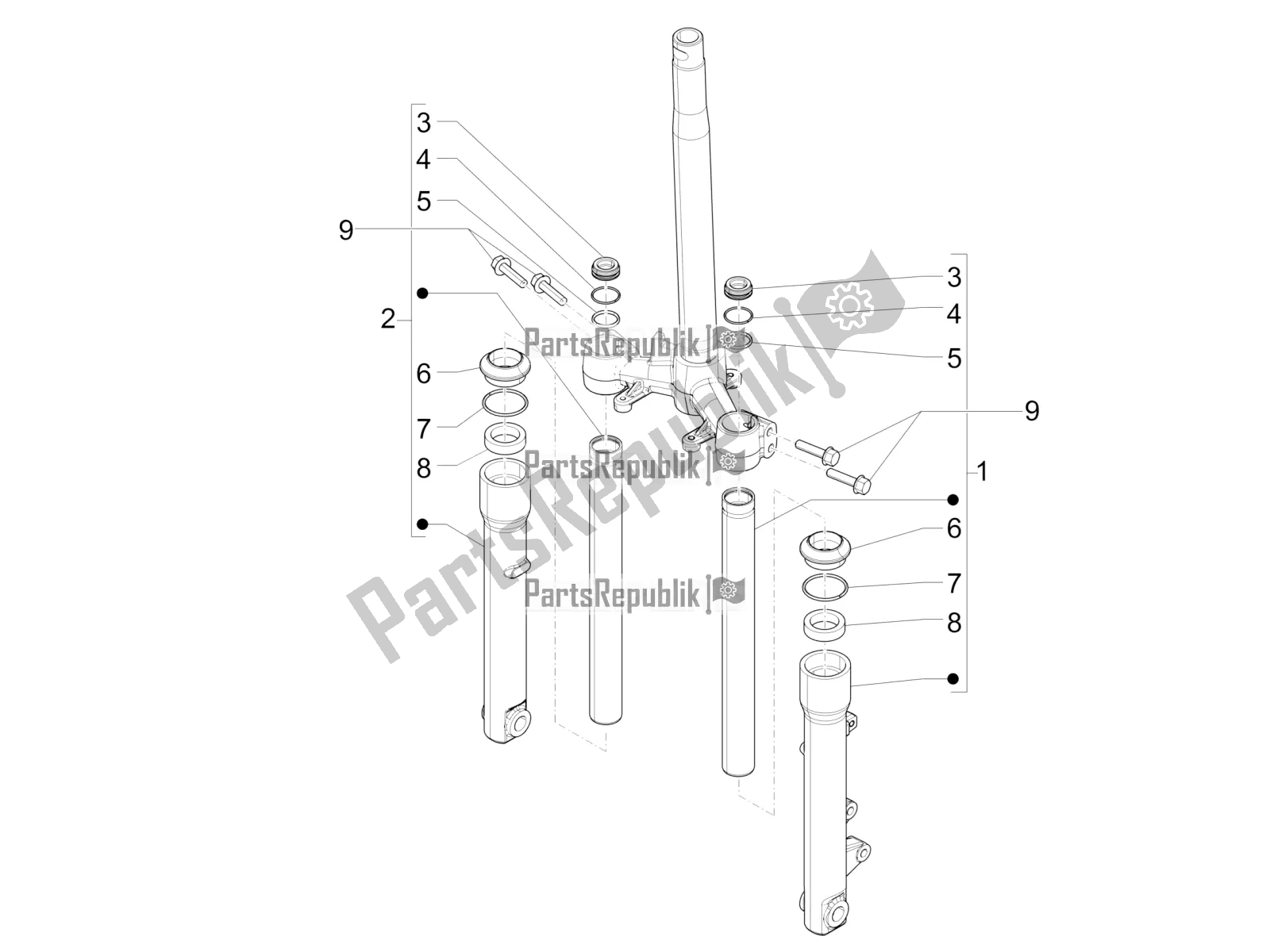 Toutes les pièces pour le Composants De La Fourche (wuxi Top) du Piaggio Liberty 125 Iget 4T 3V IE ABS Apac 2018