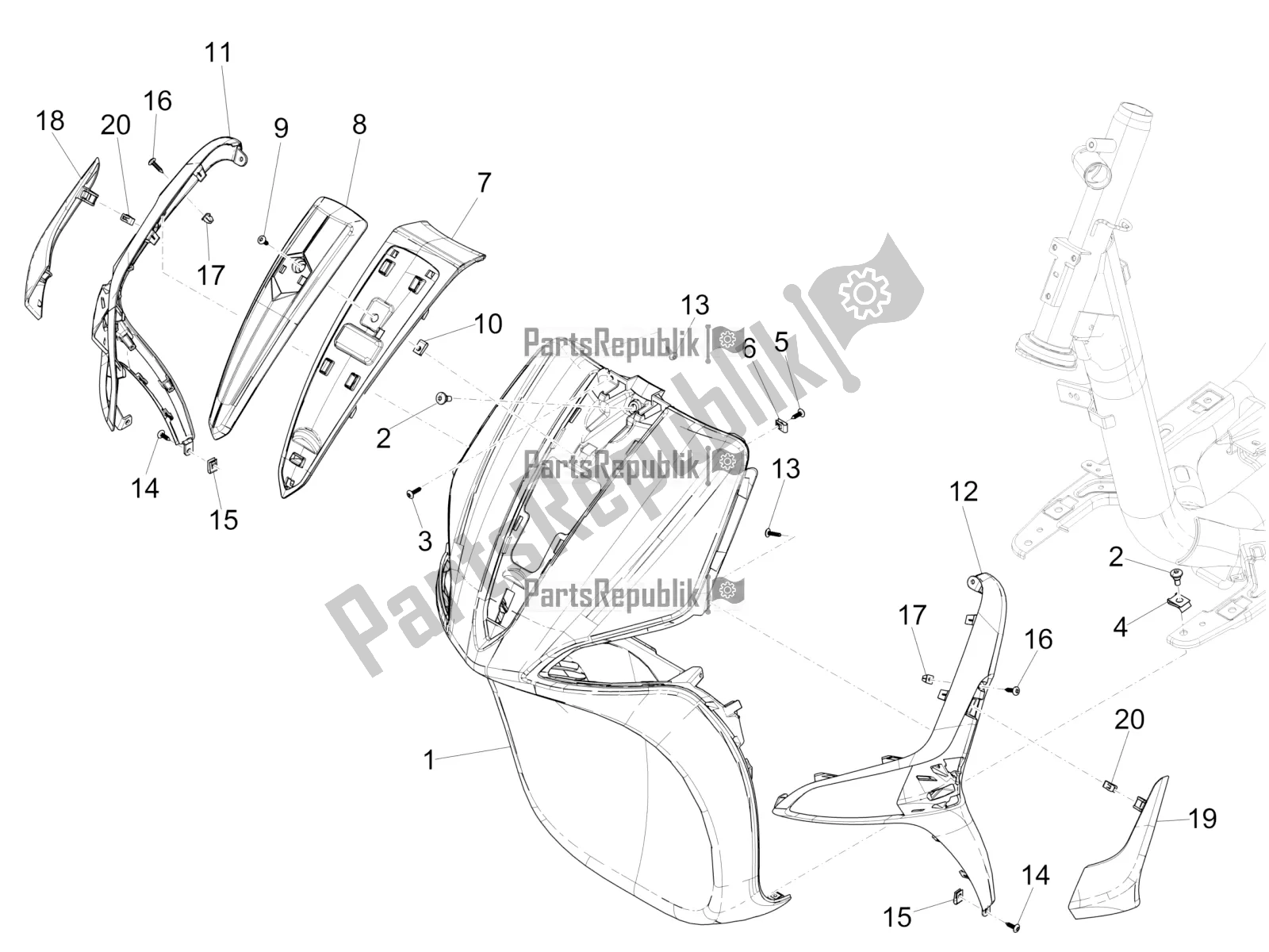 Toutes les pièces pour le Bouclier Avant du Piaggio Liberty 125 Iget 4T 3V IE ABS Apac 2018