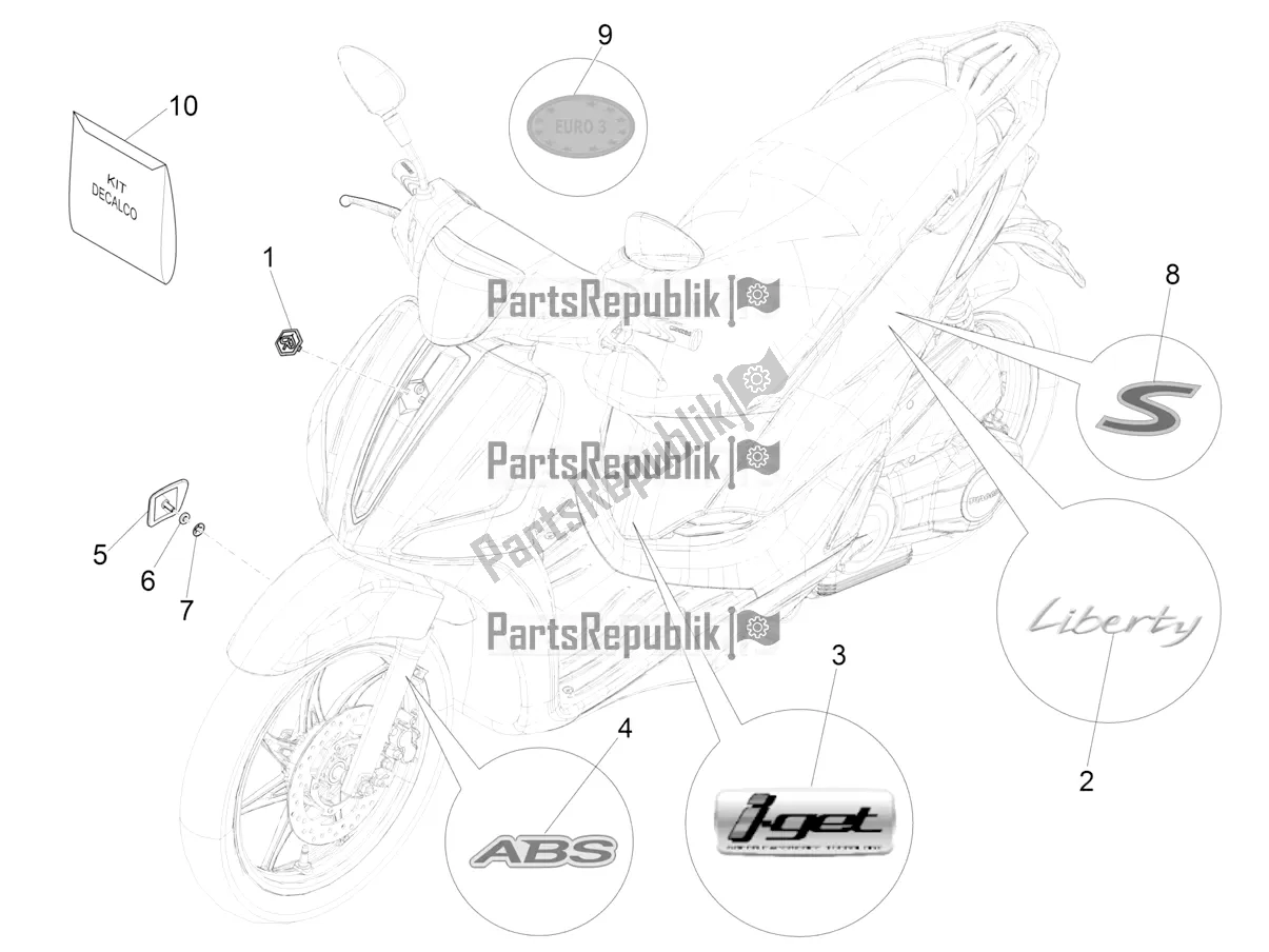 Toutes les pièces pour le Plaques - Emblèmes du Piaggio Liberty 125 Iget 4T 3V IE ABS Apac 2018