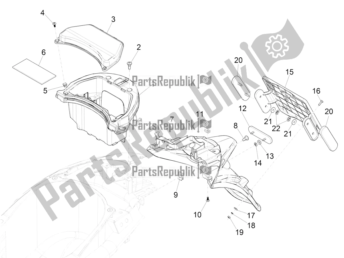 Toutes les pièces pour le Capot Arrière - Protection Contre Les éclaboussures du Piaggio Liberty 125 Iget 4T 3V IE ABS Apac 2018