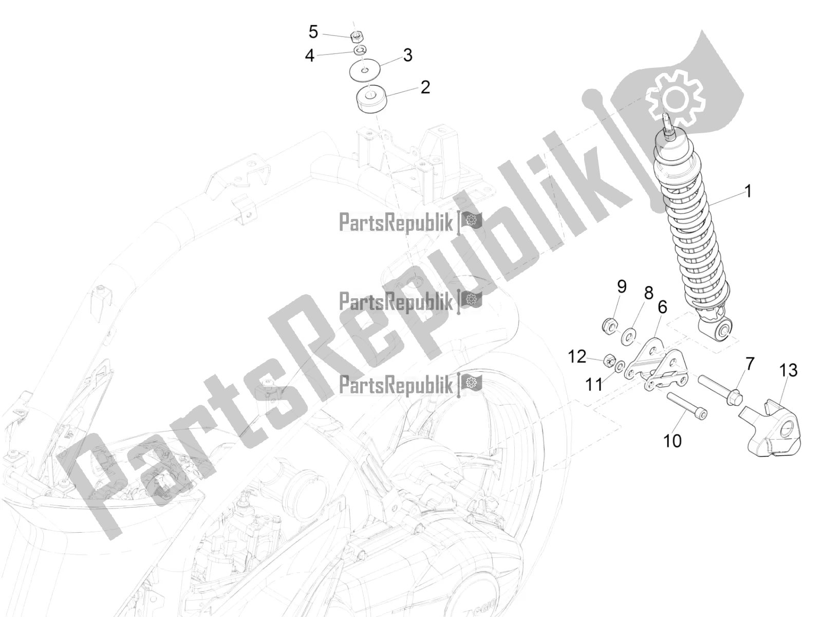 Toutes les pièces pour le Suspension Arrière - Amortisseur / S du Piaggio Liberty 125 Iget 4T 3V IE ABS Apac 2018