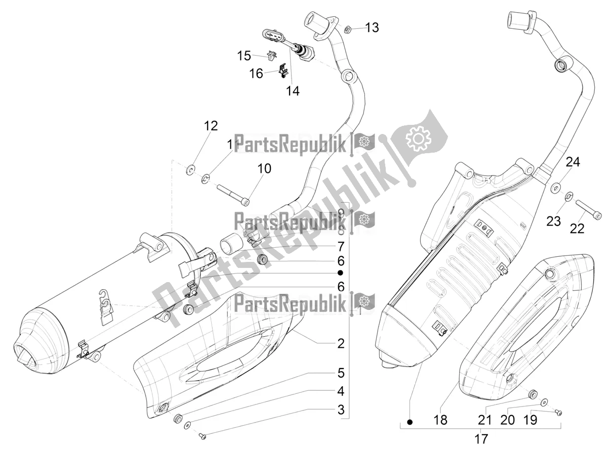 All parts for the Silencer of the Piaggio Liberty 125 Iget 4T 3V IE ABS Apac 2018