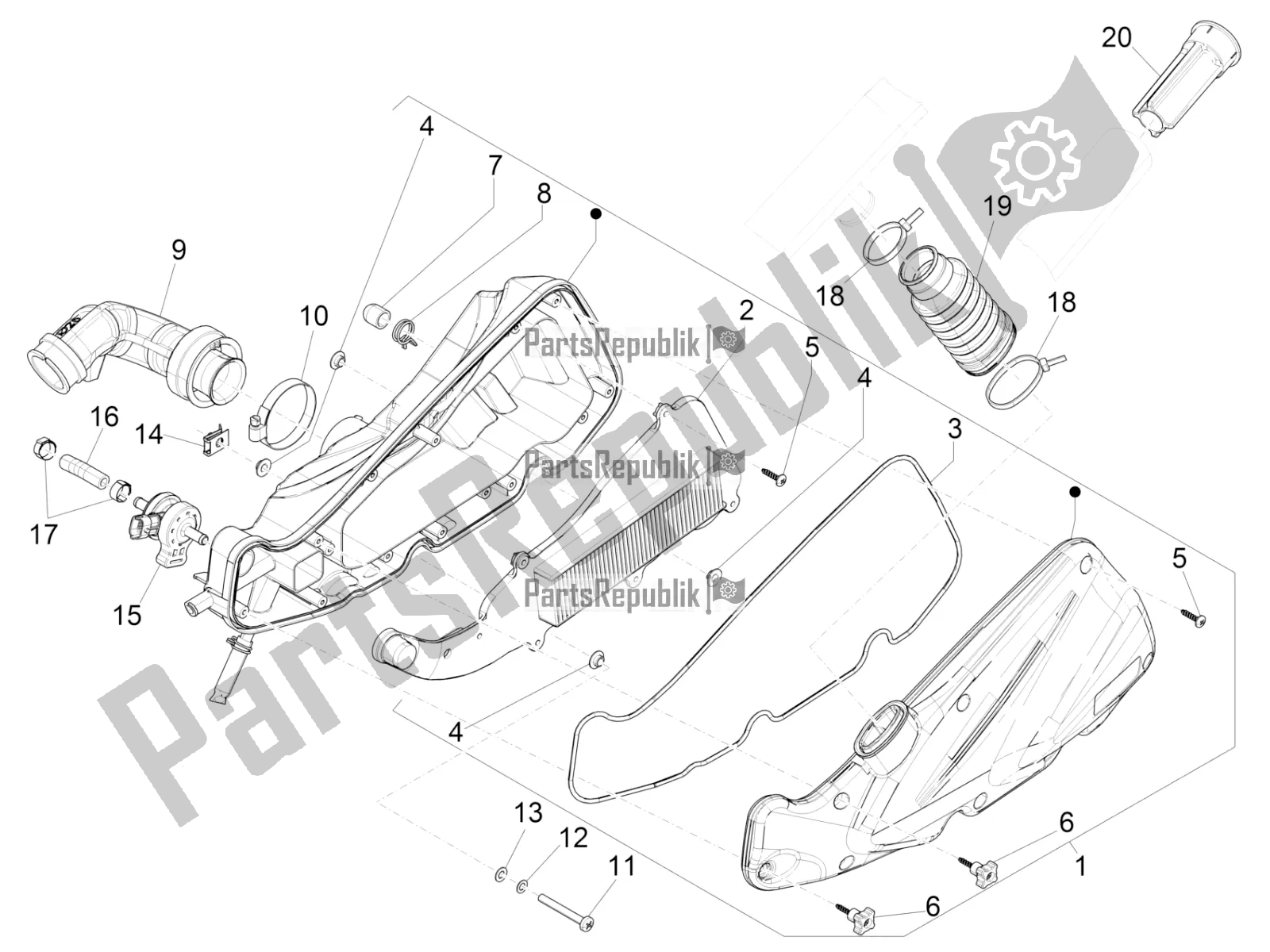 All parts for the Air Filter of the Piaggio Liberty 125 Iget 4T 3V IE ABS Apac 2019