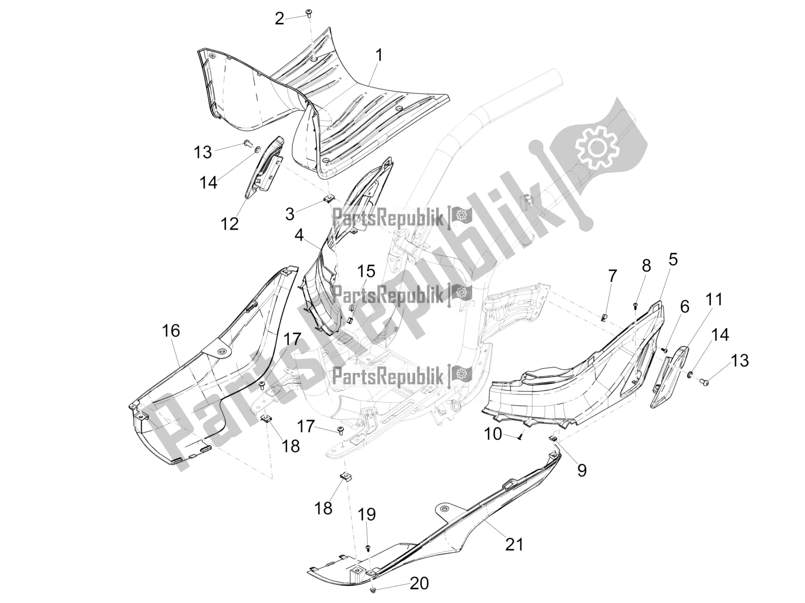 All parts for the Central Cover - Footrests of the Piaggio Liberty 125 Iget 4T 3V IE ABS Apac 2019