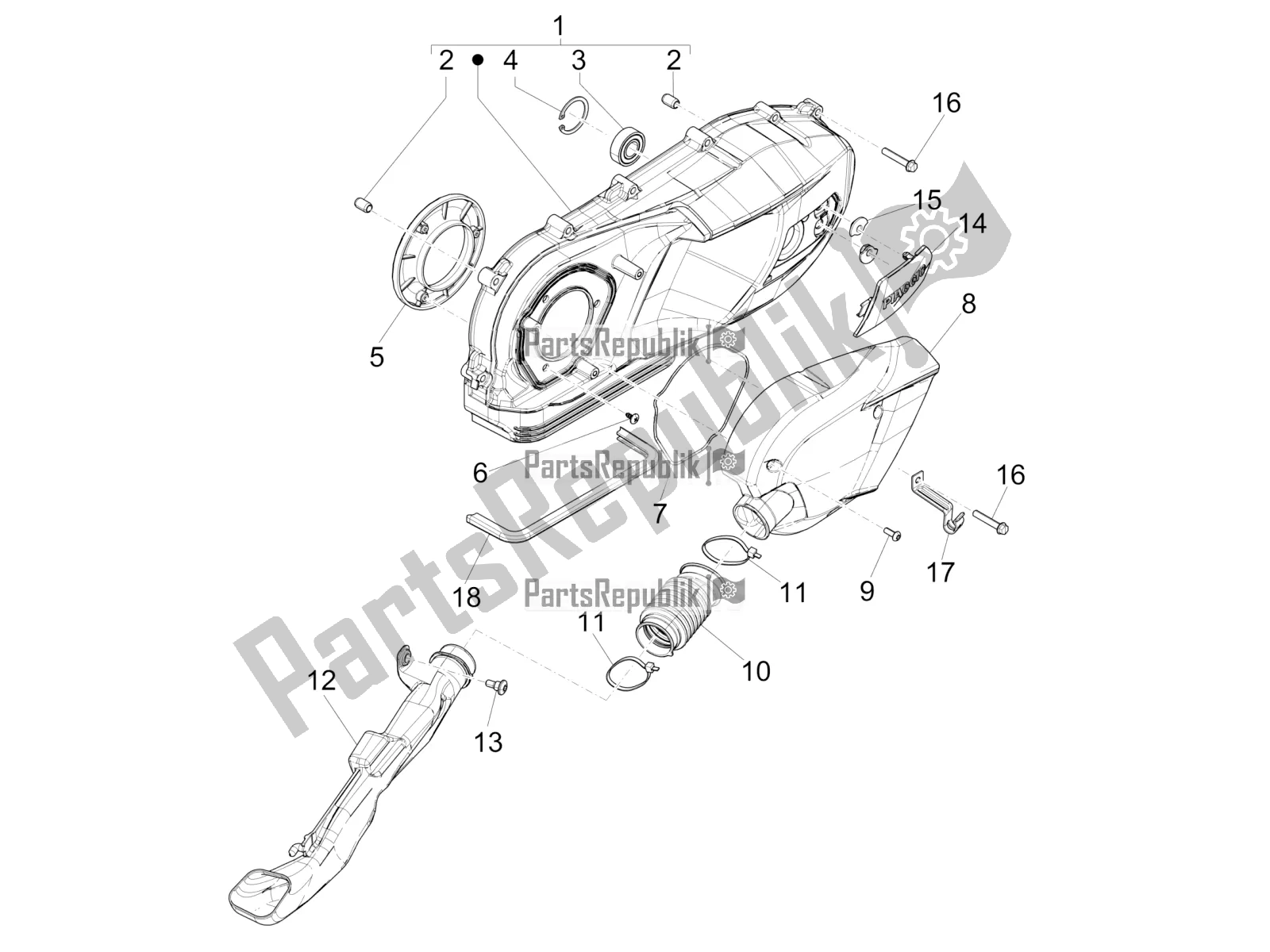 Alle onderdelen voor de Carterafdekking - Carter Koeling van de Piaggio Liberty 125 Iget 4T 3V IE ABS Apac 2019