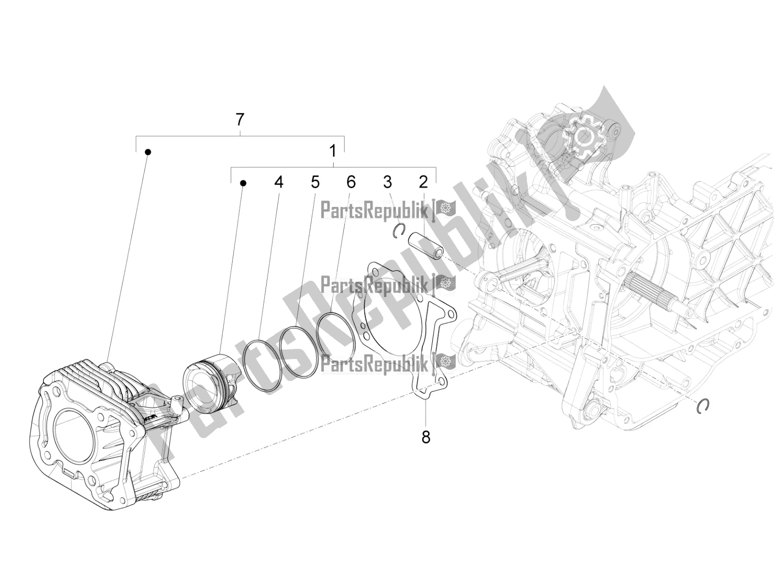 Alle onderdelen voor de Cilinder-zuiger-pols-peneenheid van de Piaggio Liberty 125 Iget 4T 3V IE ABS Apac 2019
