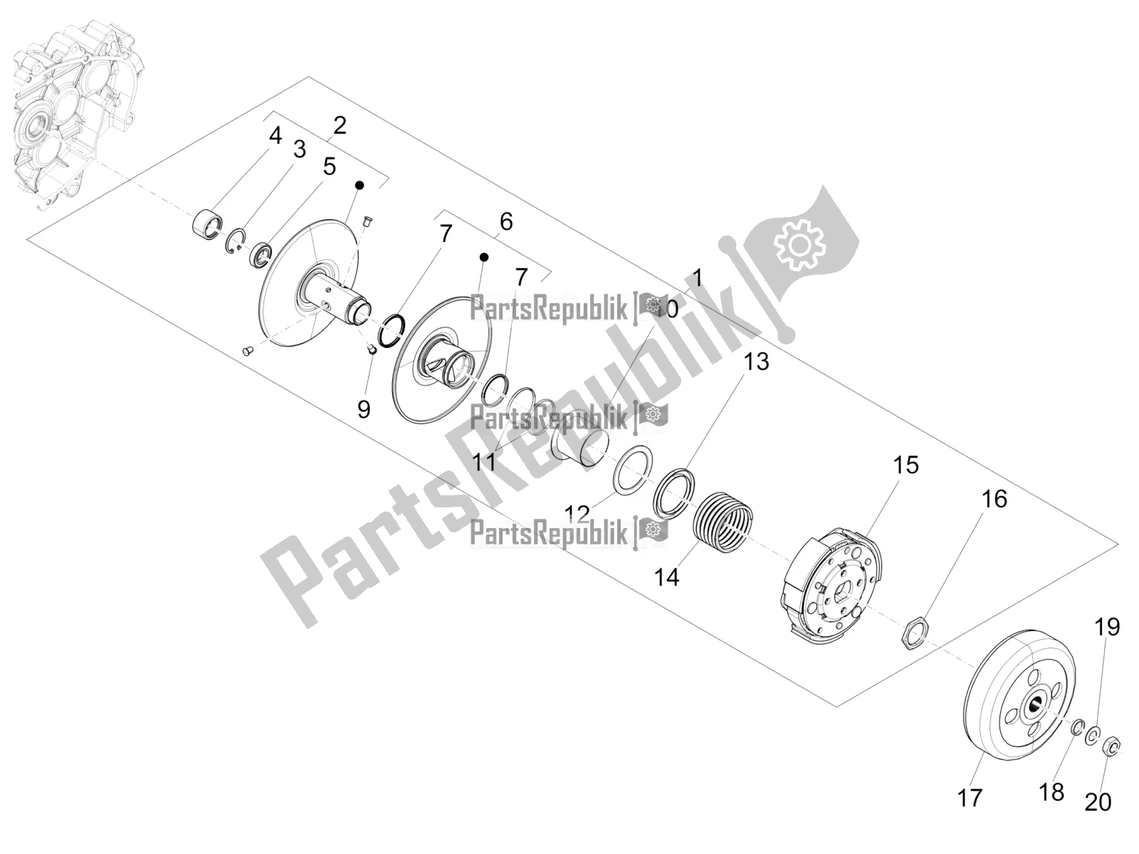 Todas as partes de Polia Conduzida do Piaggio Liberty 125 Iget 4T 3V IE ABS Apac 2019