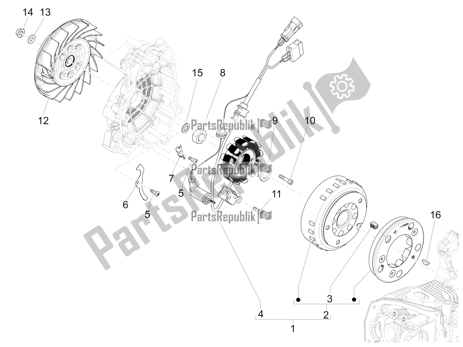 All parts for the Flywheel Magneto of the Piaggio Liberty 125 Iget 4T 3V IE ABS Apac 2019