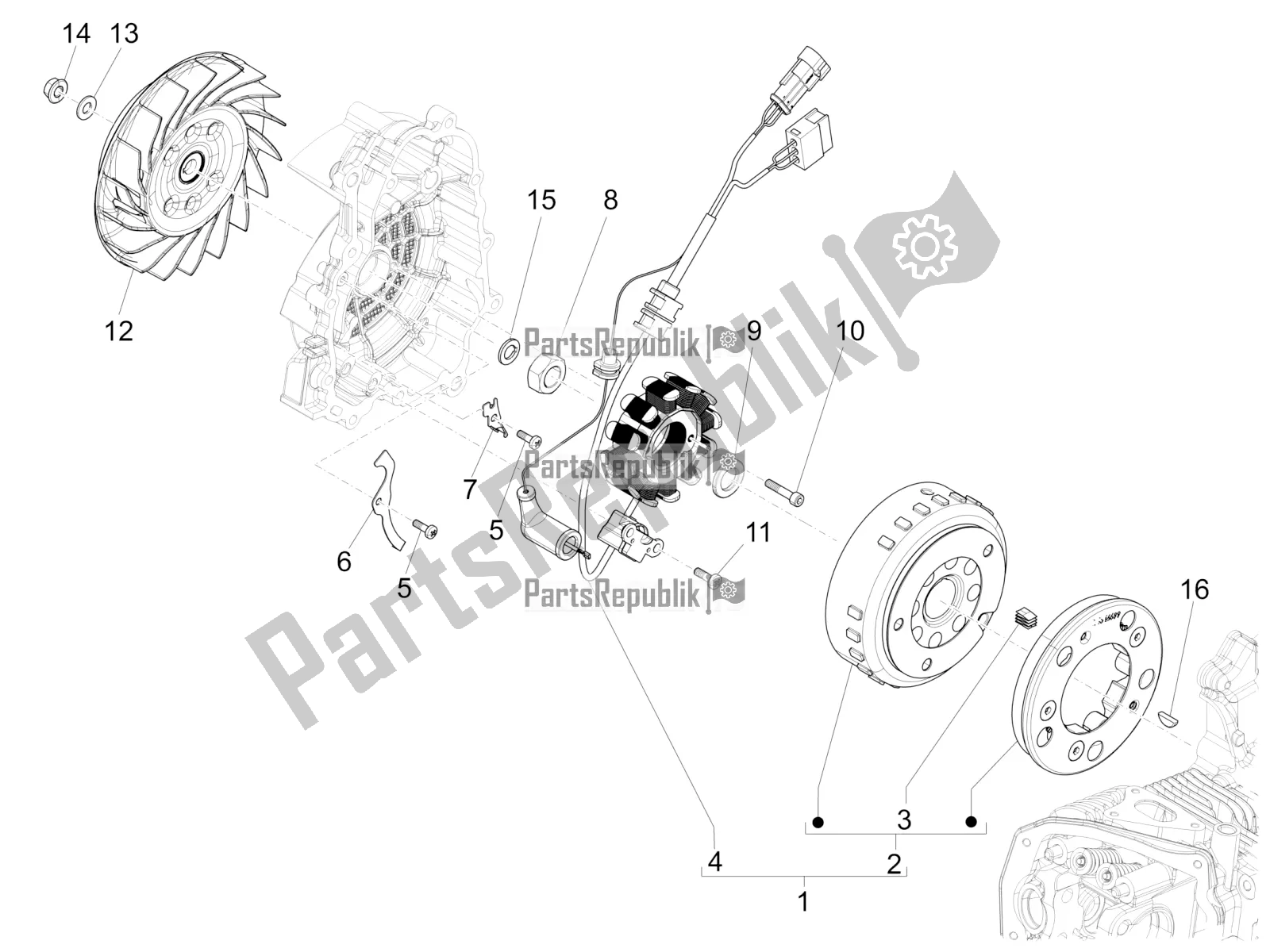 Todas as partes de Magneto Volante do Piaggio Liberty 125 Iget 4T 3V IE ABS Apac 2019