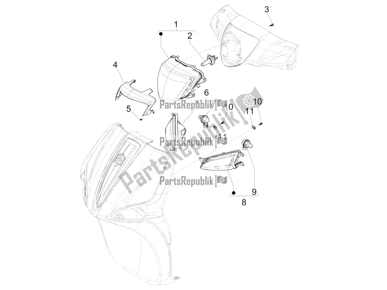 All parts for the Front Headlamps - Turn Signal Lamps of the Piaggio Liberty 125 Iget 4T 3V IE ABS Apac 2019