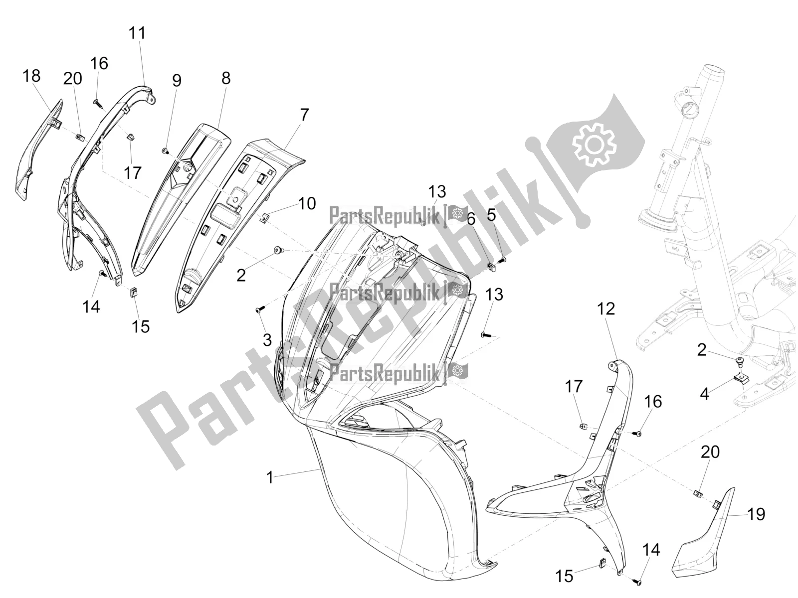 Toutes les pièces pour le Bouclier Avant du Piaggio Liberty 125 Iget 4T 3V IE ABS Apac 2019