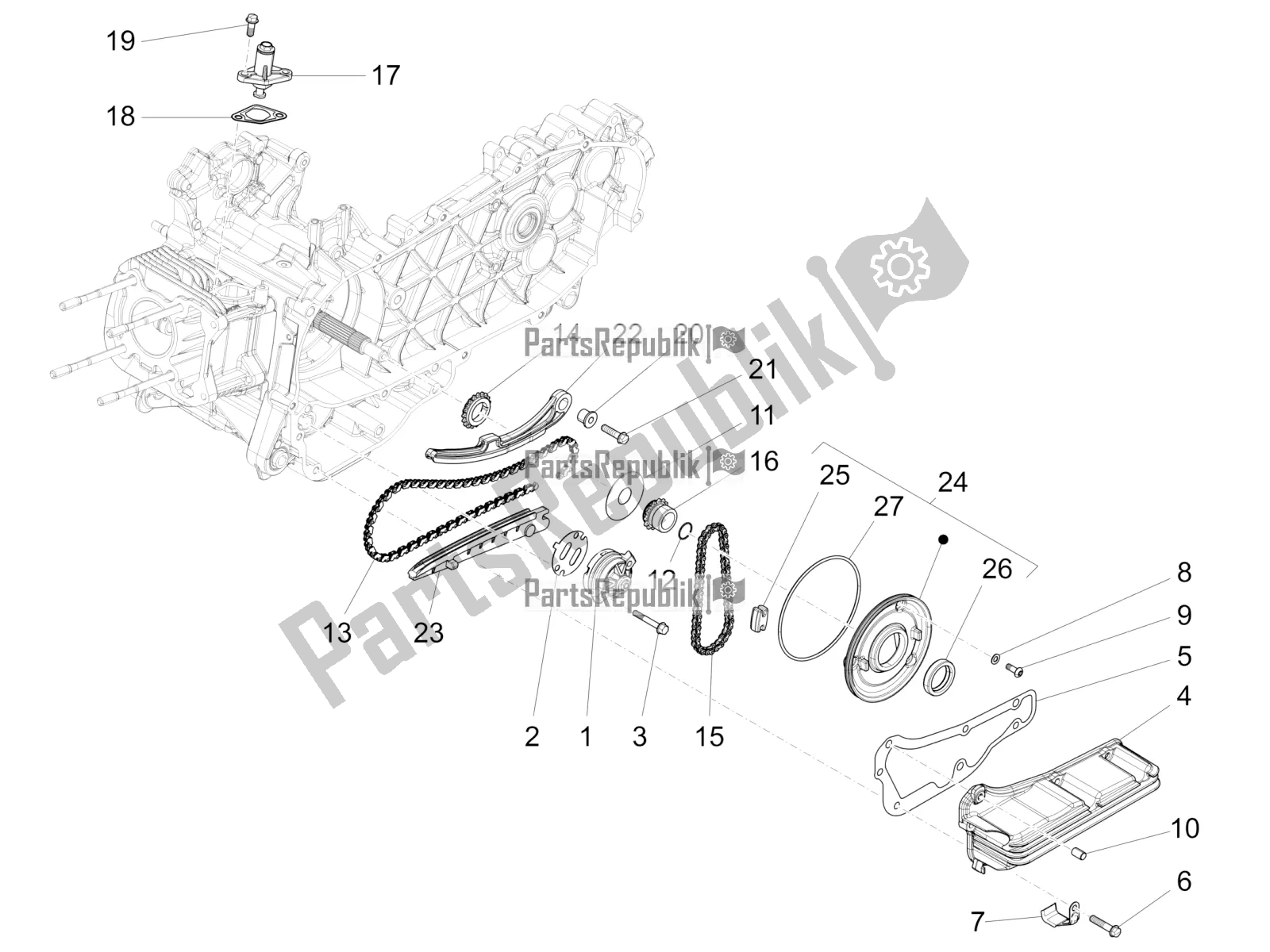 Todas as partes de Bomba De óleo do Piaggio Liberty 125 Iget 4T 3V IE ABS Apac 2019