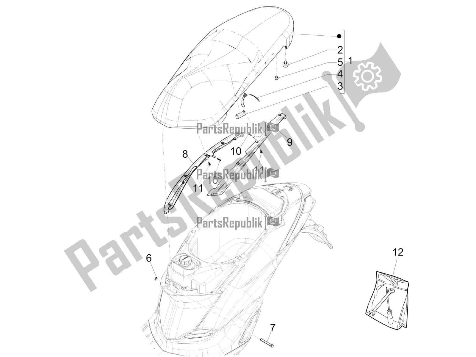 All parts for the Saddle/seats of the Piaggio Liberty 125 Iget 4T 3V IE ABS Apac 2019