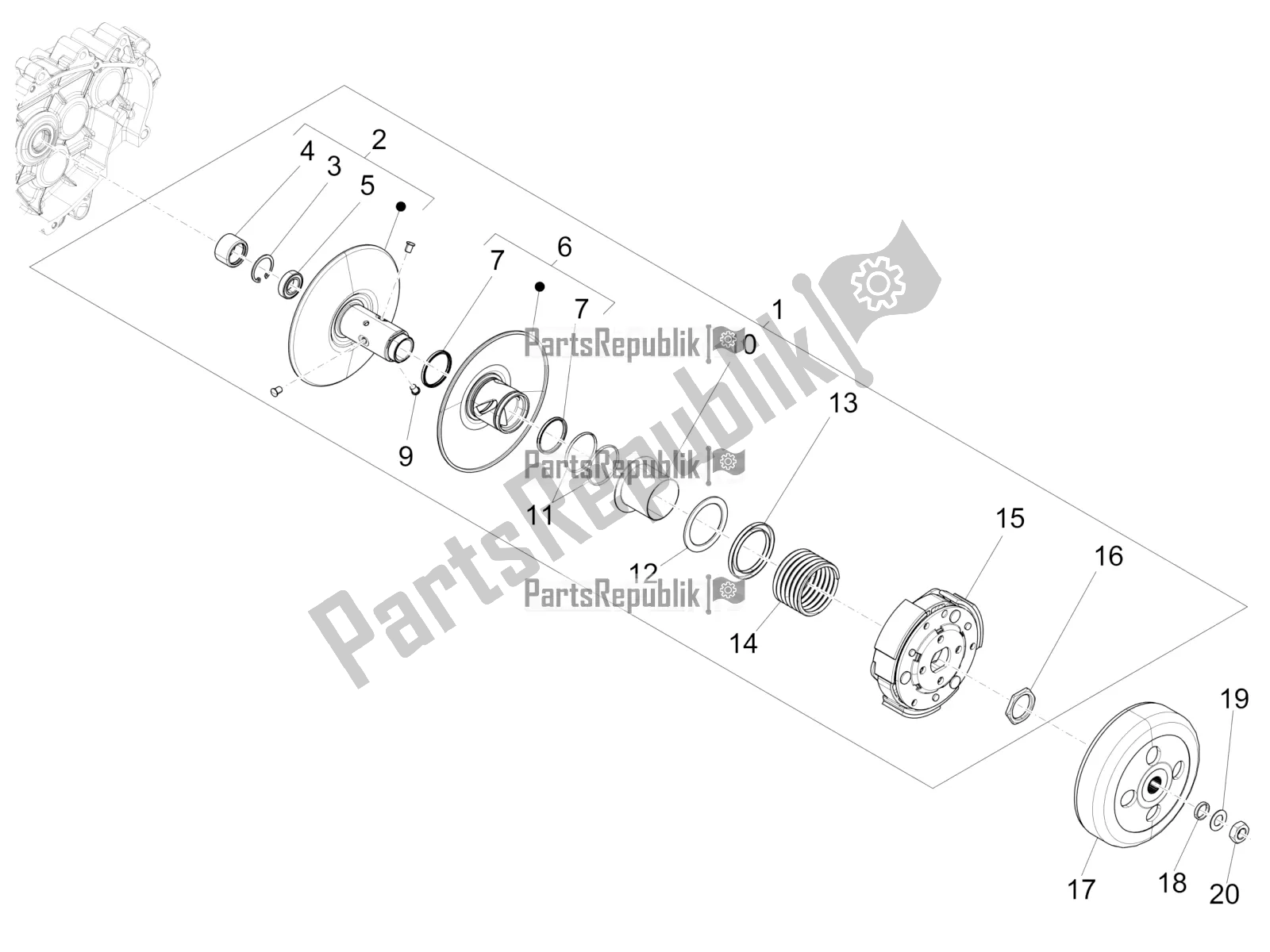 All parts for the Driven Pulley of the Piaggio Liberty 125 Iget 4T 3V IE ABS Apac 2020