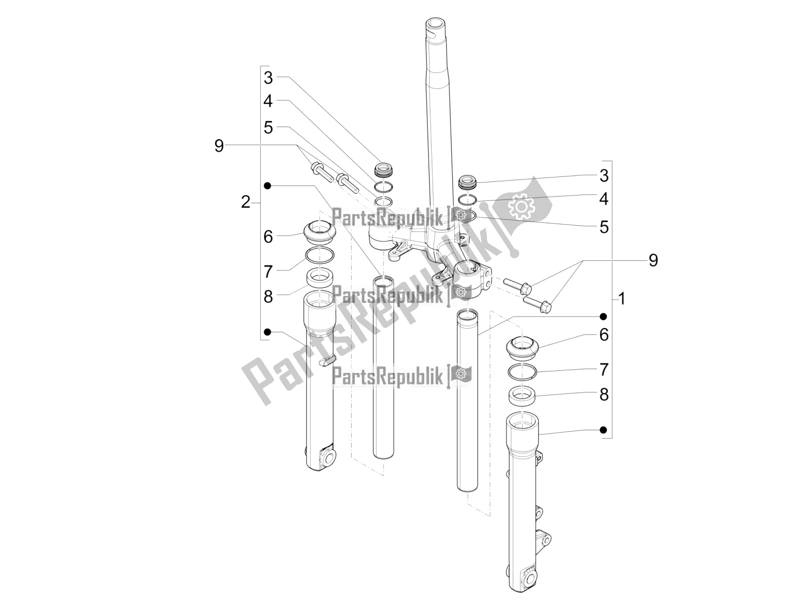 Toutes les pièces pour le Composants De La Fourche (wuxi Top) du Piaggio Liberty 125 Iget 4T 3V IE ABS Apac 2020