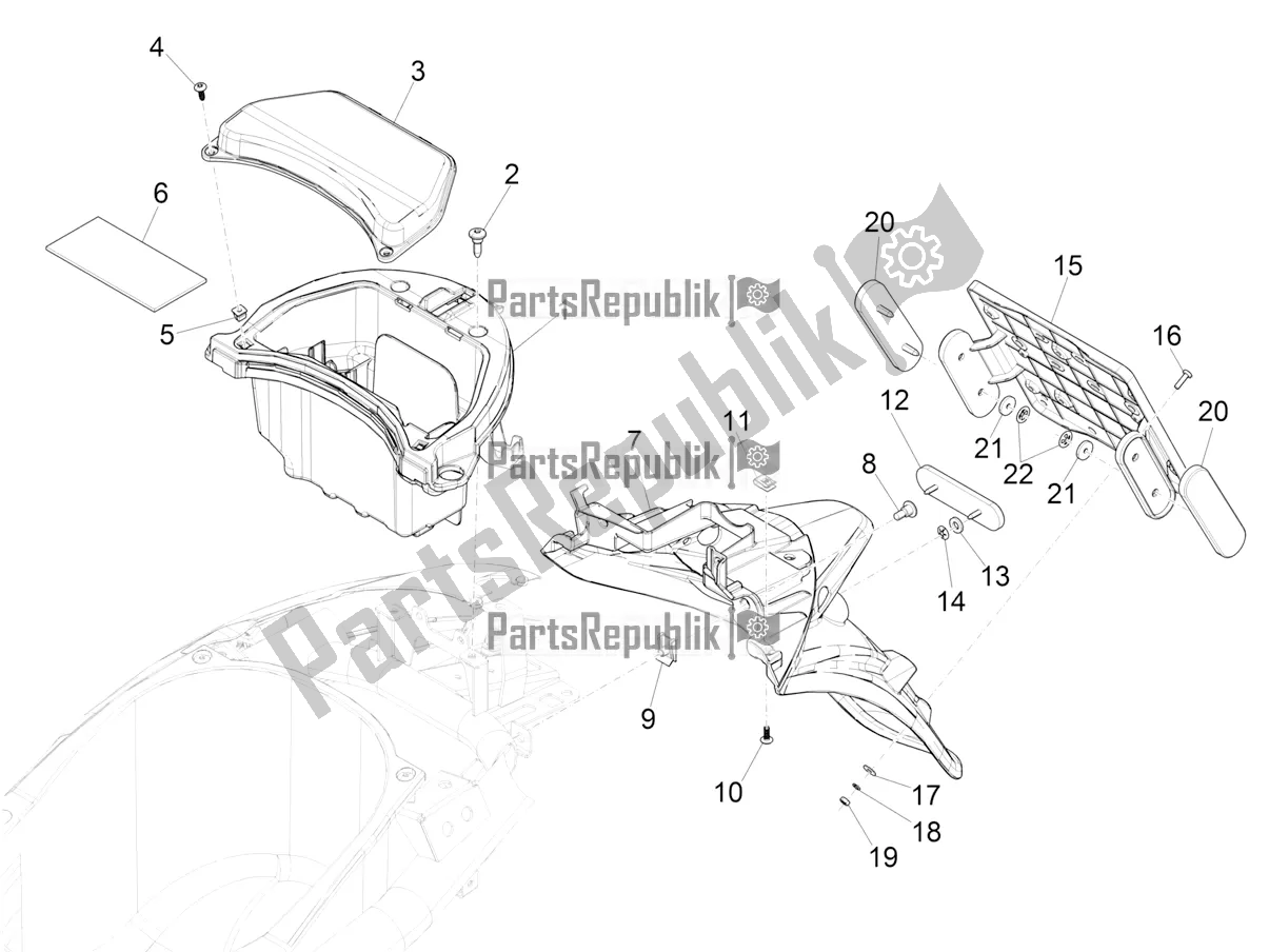 Toutes les pièces pour le Capot Arrière - Protection Contre Les éclaboussures du Piaggio Liberty 125 Iget 4T 3V IE ABS Apac 2020