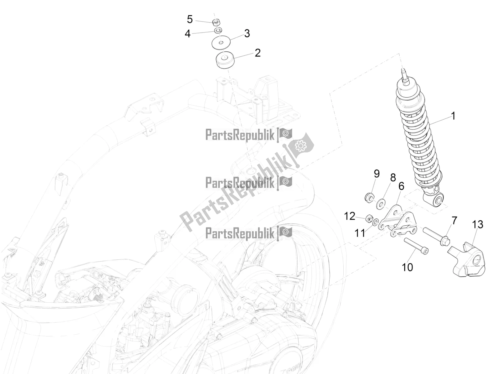 Toutes les pièces pour le Suspension Arrière - Amortisseur / S du Piaggio Liberty 125 Iget 4T 3V IE ABS Apac 2020