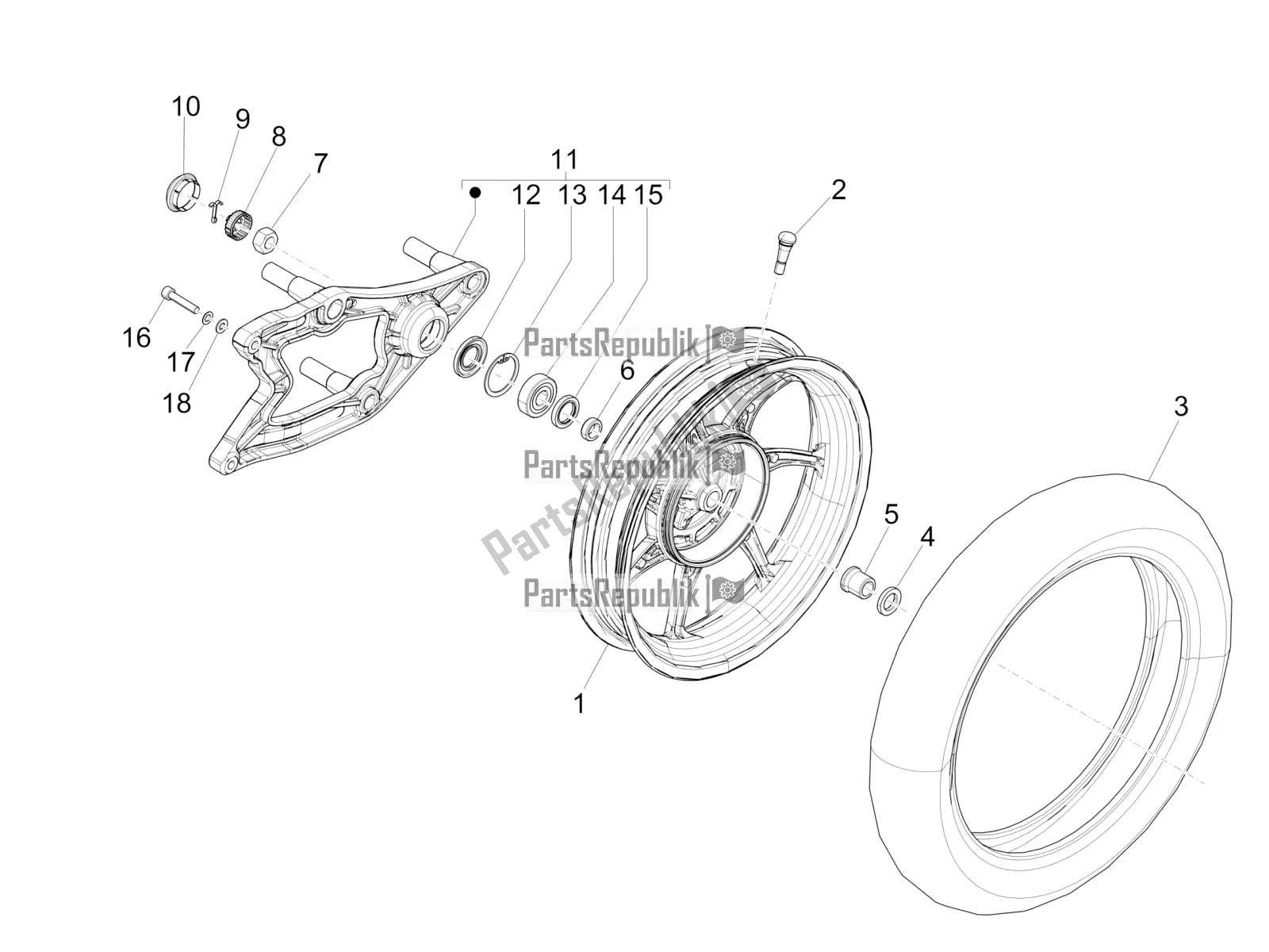 Toutes les pièces pour le Roue Arrière du Piaggio Liberty 125 Iget 4T 3V IE ABS Apac 2020