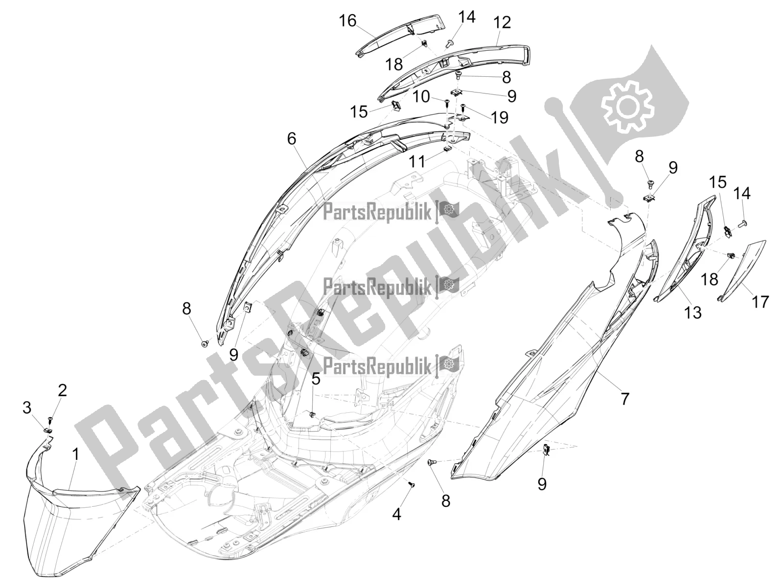 Tutte le parti per il Coperchio Laterale - Spoiler del Piaggio Liberty 125 Iget 4T 3V IE ABS Apac 2020