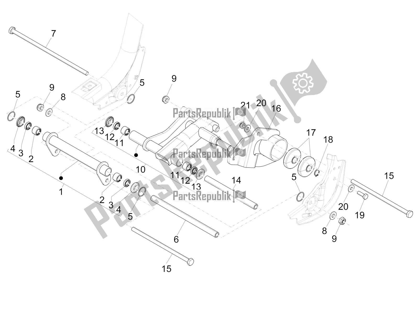 Toutes les pièces pour le Bras Oscillant du Piaggio Liberty 125 Iget 4T 3V IE ABS Apac 2020