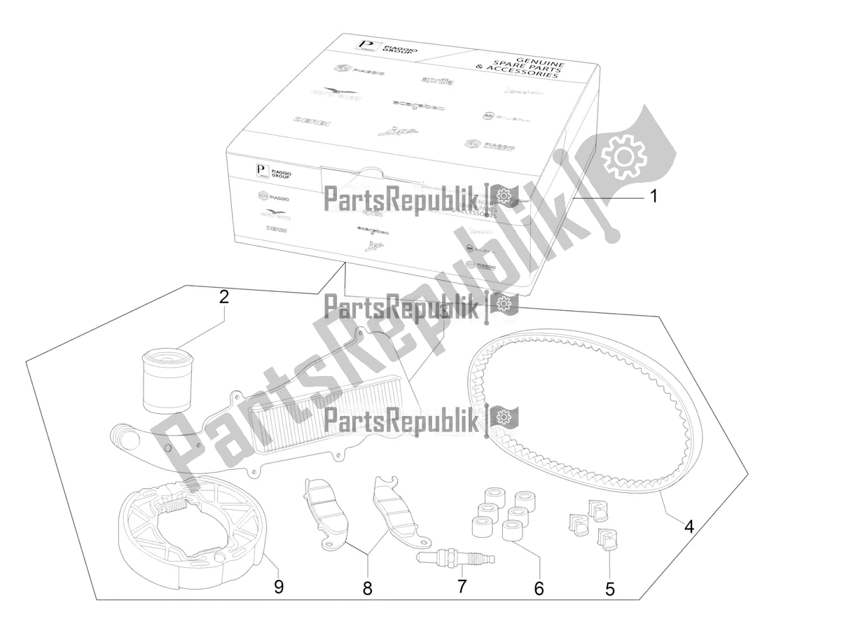 Alle onderdelen voor de Complete Wear And Maintenance Kit van de Piaggio Liberty 125 Iget 4T 3V IE ABS Apac 2021