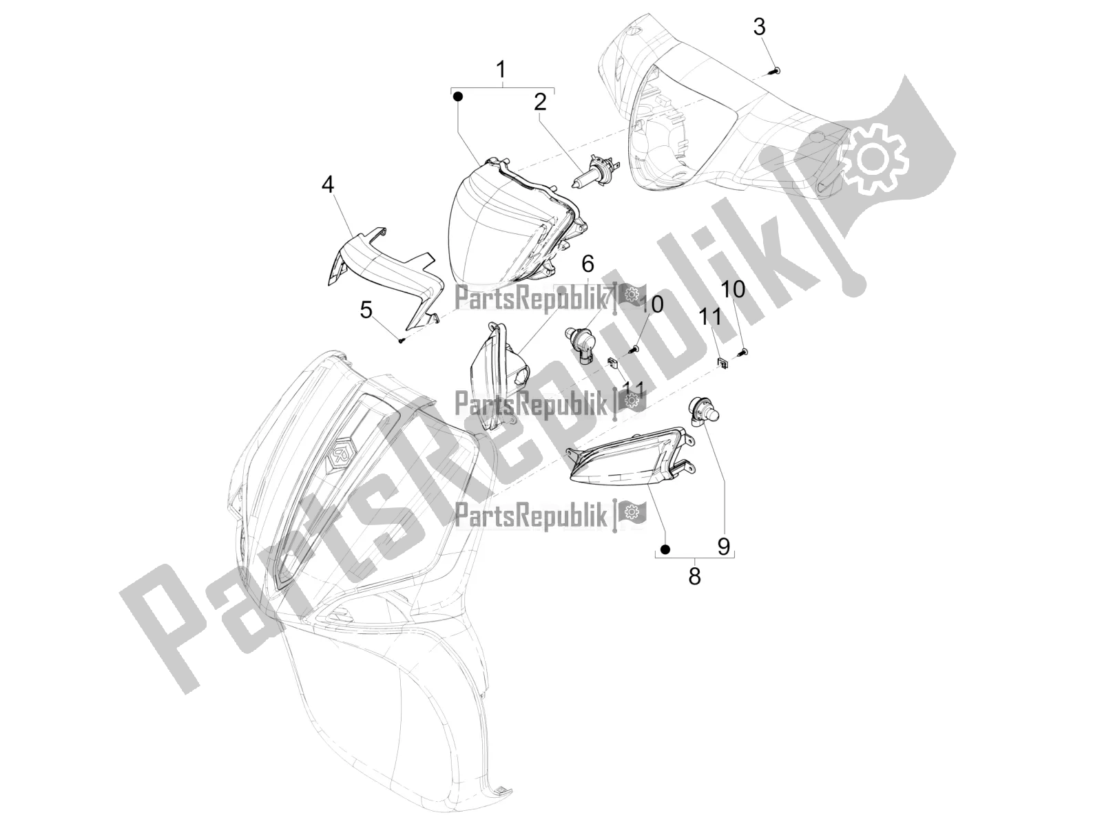 Tutte le parti per il Fari Anteriori - Indicatori Di Direzione del Piaggio Liberty 125 Iget 4T 3V IE ABS Apac 2021