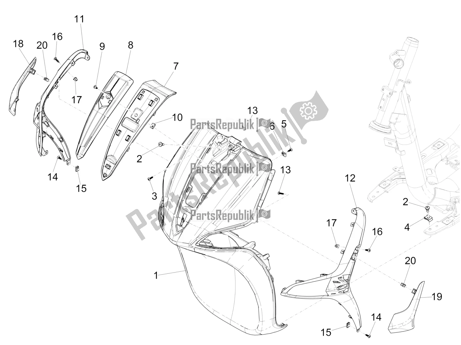 Todas las partes para Escudo Delantero de Piaggio Liberty 125 Iget 4T 3V IE ABS Apac 2021