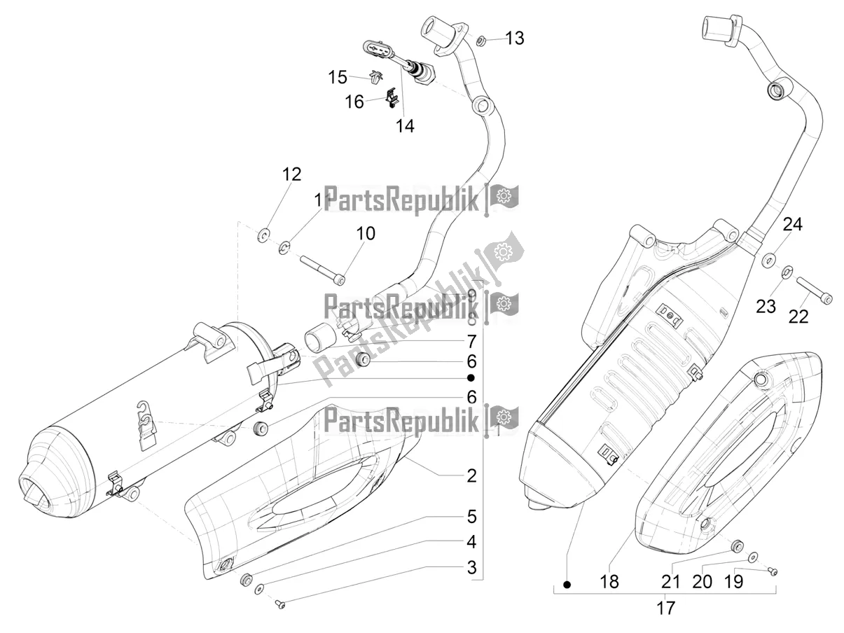 All parts for the Silencer of the Piaggio Liberty 125 Iget 4T 3V IE ABS Apac 2021