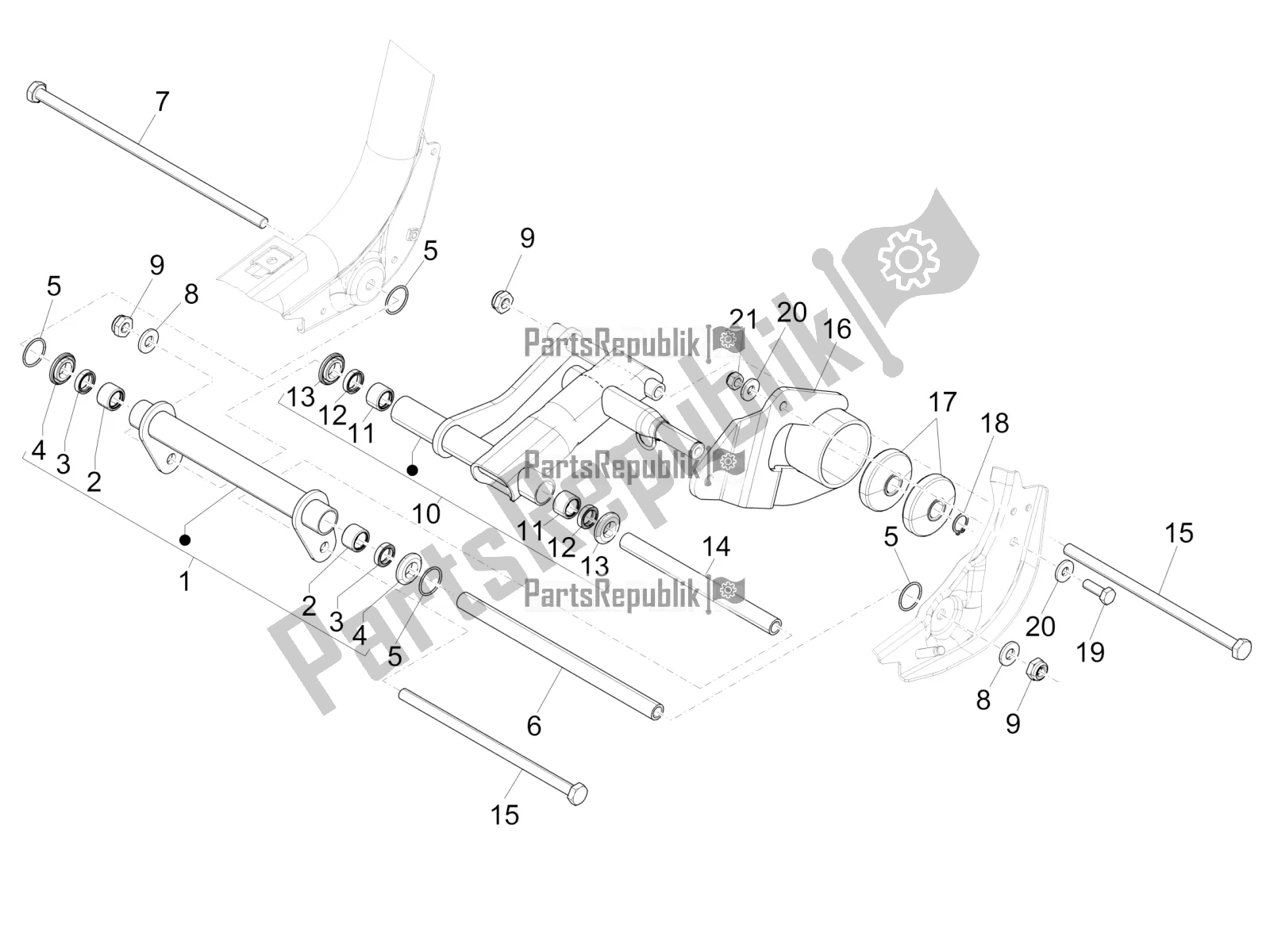All parts for the Swinging Arm of the Piaggio Liberty 125 Iget 4T 3V IE ABS Apac 2021