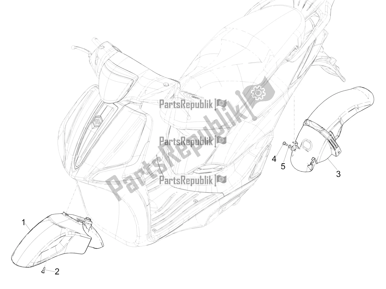 Todas las partes para Carcasa De La Rueda - Guardabarros de Piaggio Liberty 125 Iget 4T 3V IE ABS Apac 2021