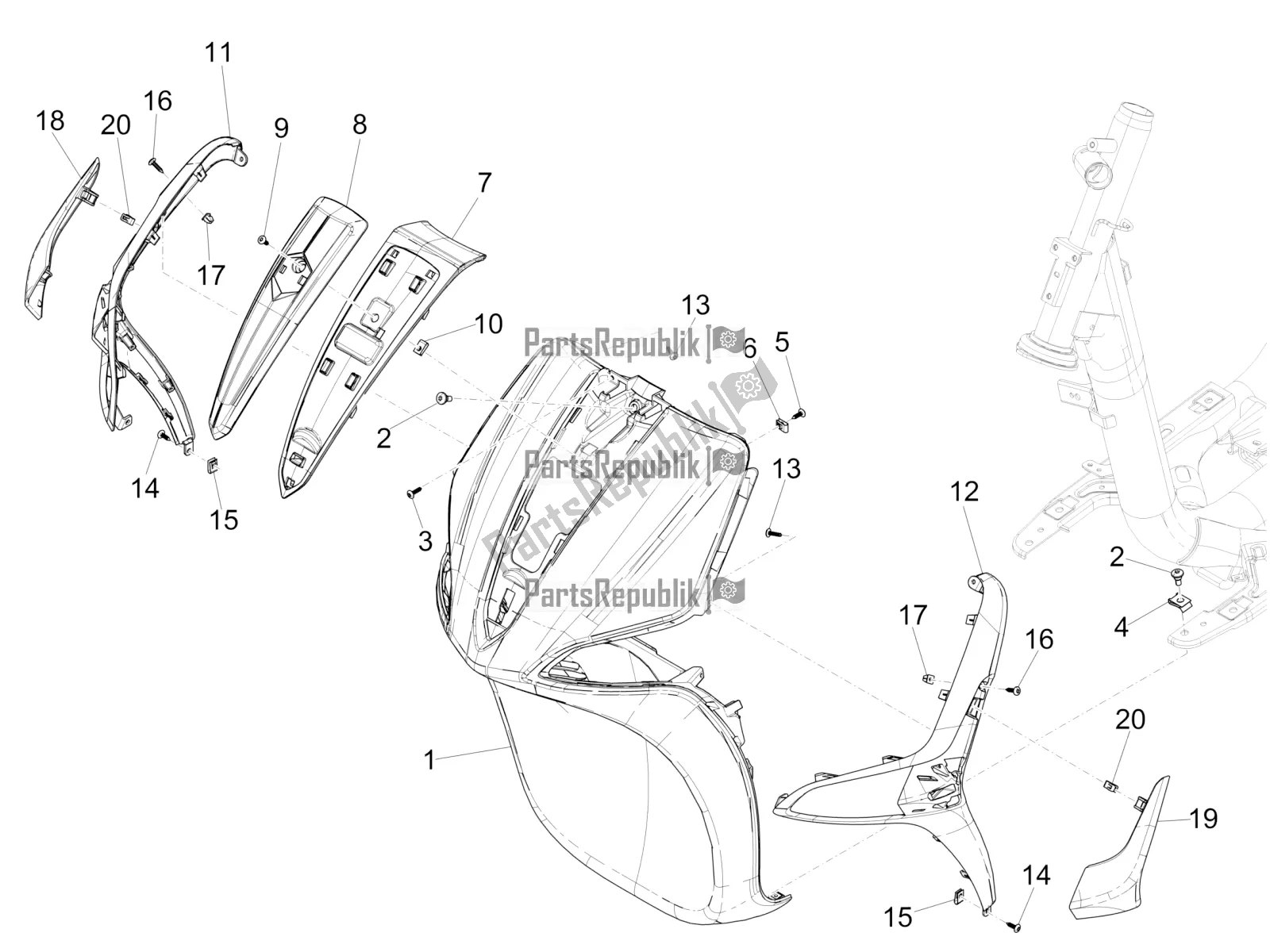 All parts for the Front Shield of the Piaggio Liberty 125 Iget 4T 3V IE ABS Apac 2022