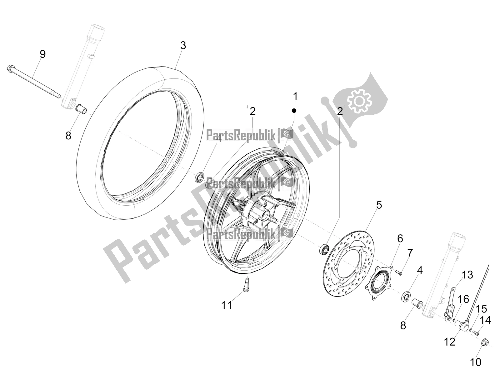 Todas as partes de Roda Da Frente do Piaggio Liberty 125 Iget 4T 3V IE ABS Apac 2022