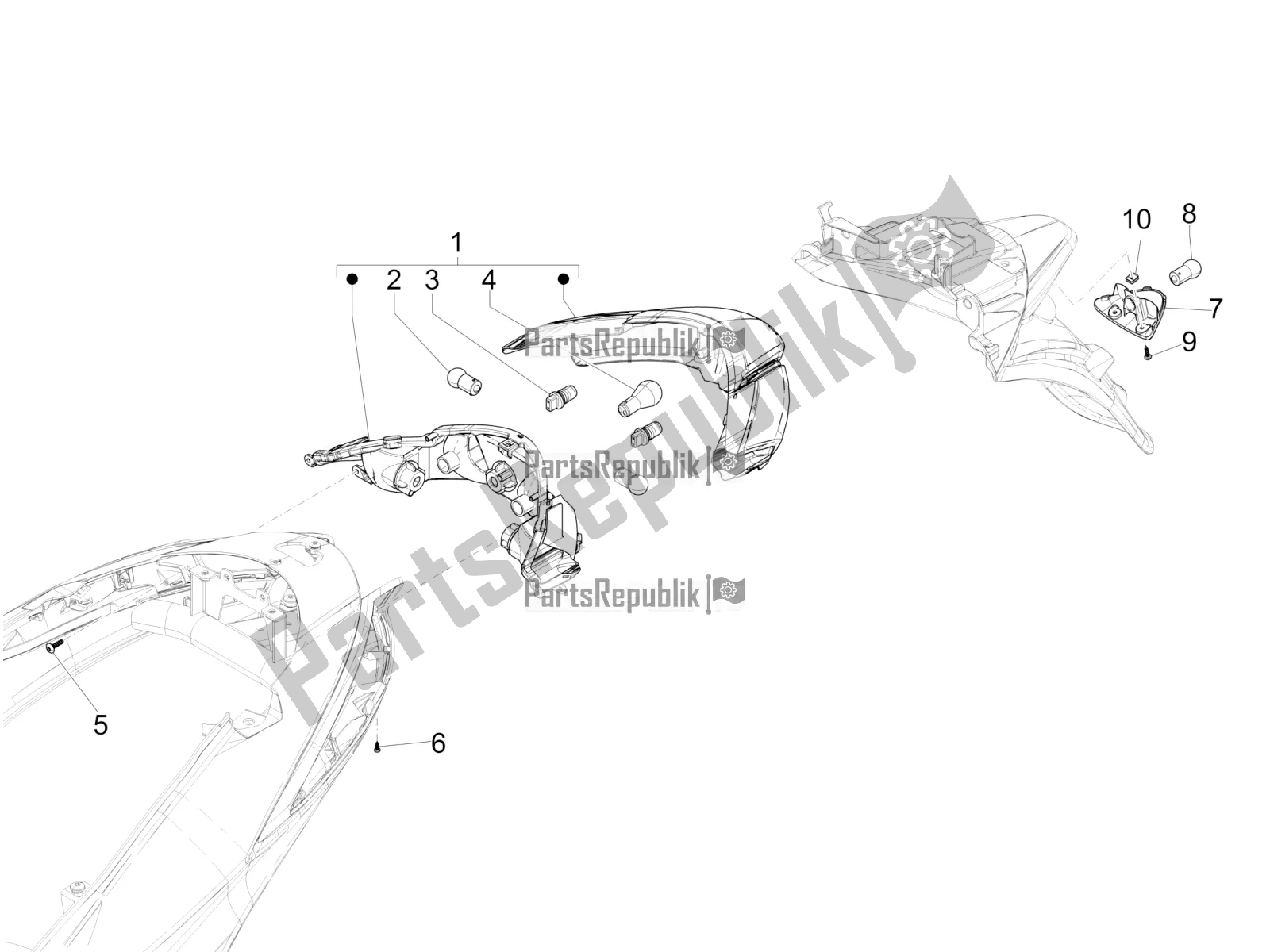Todas as partes de Faróis Traseiros - Pisca-piscas do Piaggio Liberty 125 Iget 4T 3V IE ABS Apac 2022