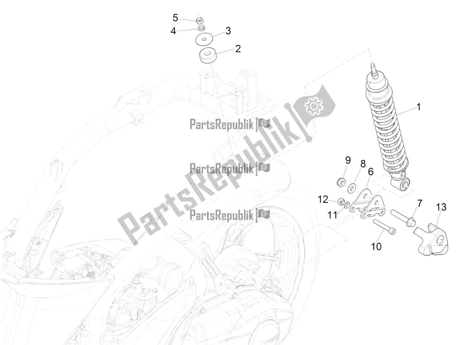 All parts for the Rear Suspension - Shock Absorber/s of the Piaggio Liberty 125 Iget 4T 3V IE ABS Apac 2022