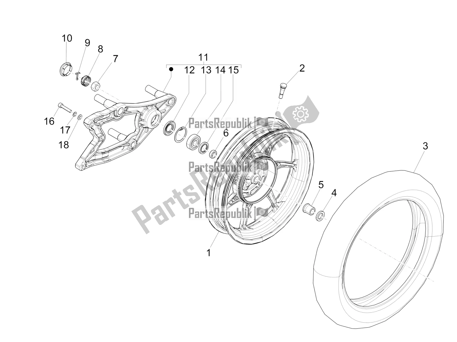 Toutes les pièces pour le Roue Arrière du Piaggio Liberty 125 Iget 4T 3V IE ABS Apac 2022