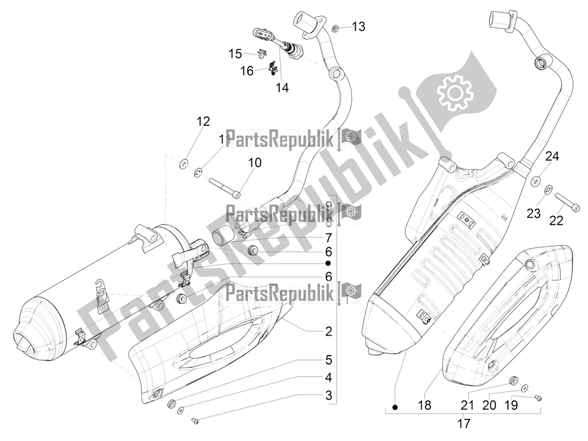 Toutes les pièces pour le Silencieux du Piaggio Liberty 125 Iget 4T 3V IE ABS Apac 2022