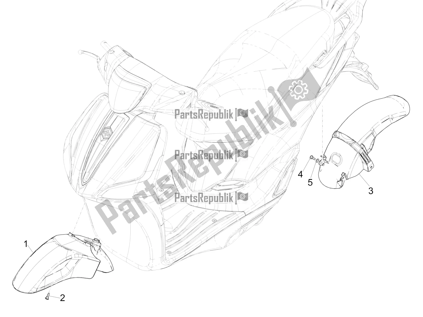 All parts for the Wheel Huosing - Mudguard of the Piaggio Liberty 125 Iget 4T 3V IE ABS Apac 2022